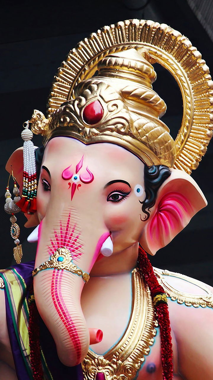 Close-up of radiant Lord Ganesha face