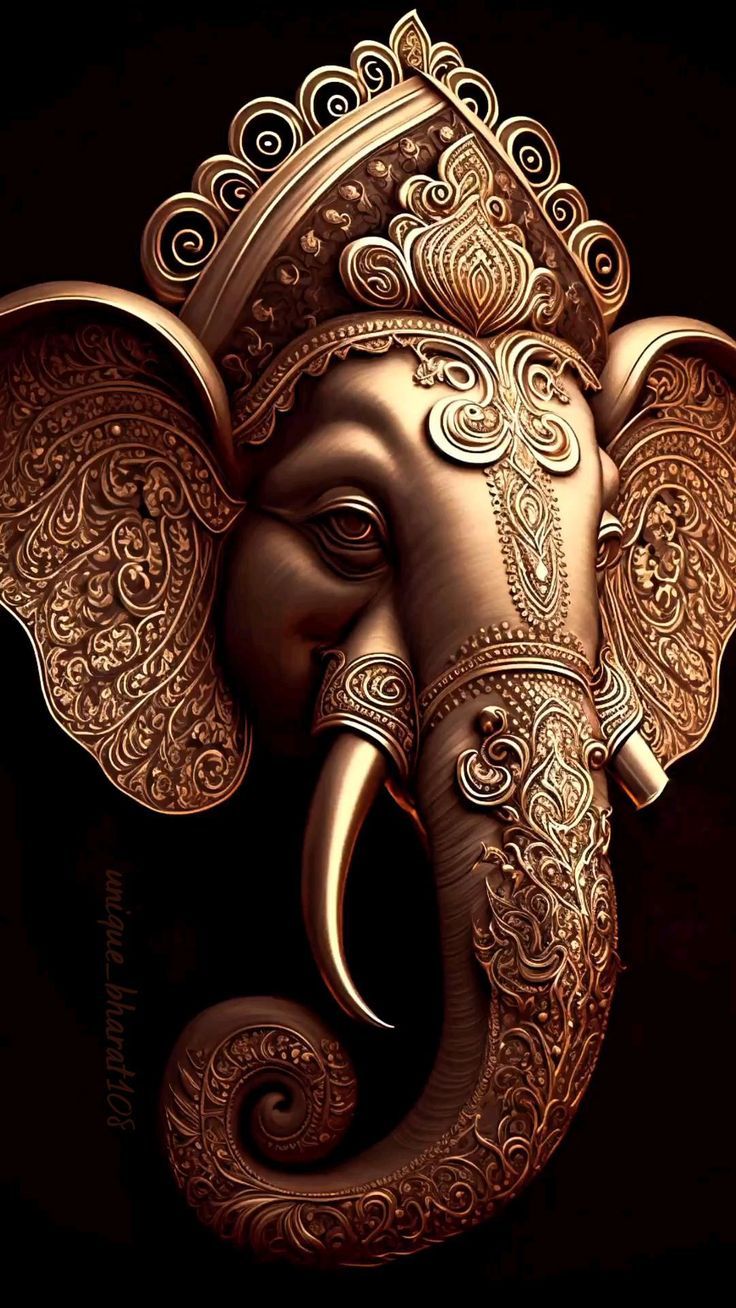 Golden Ganesha portrait intricate detail