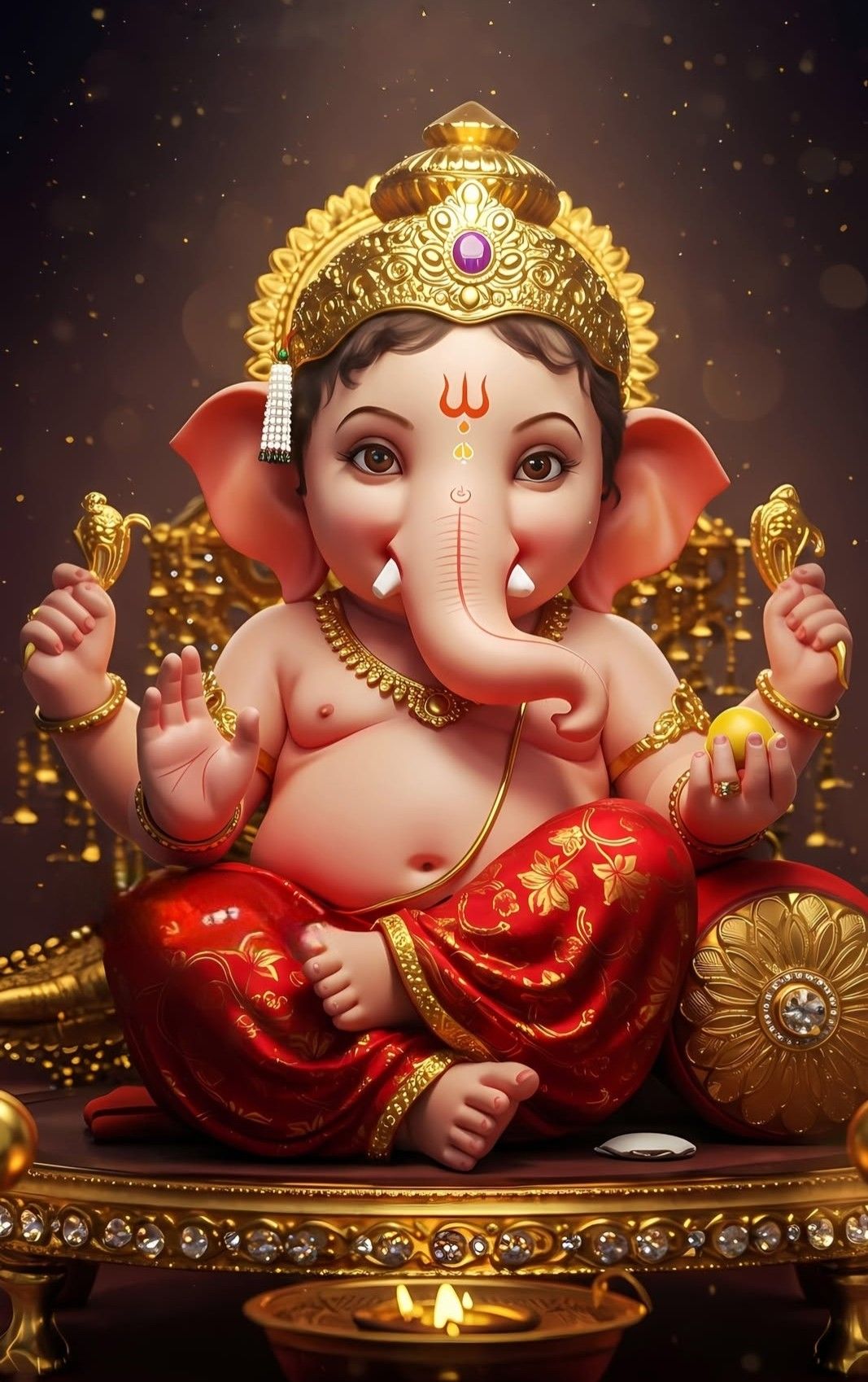 Golden Ganesha seated on a throne