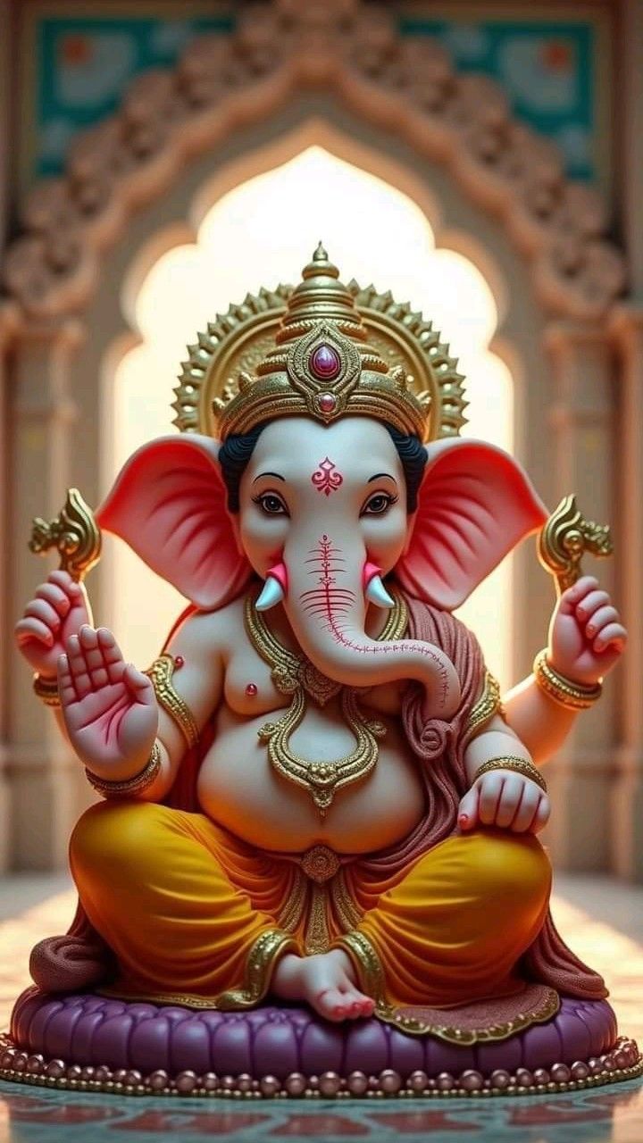 Golden Ganesha idol with lotus
