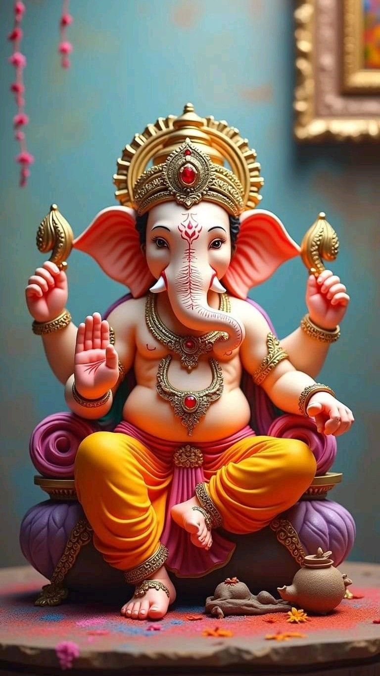 Golden Ganesha sitting in regal pose