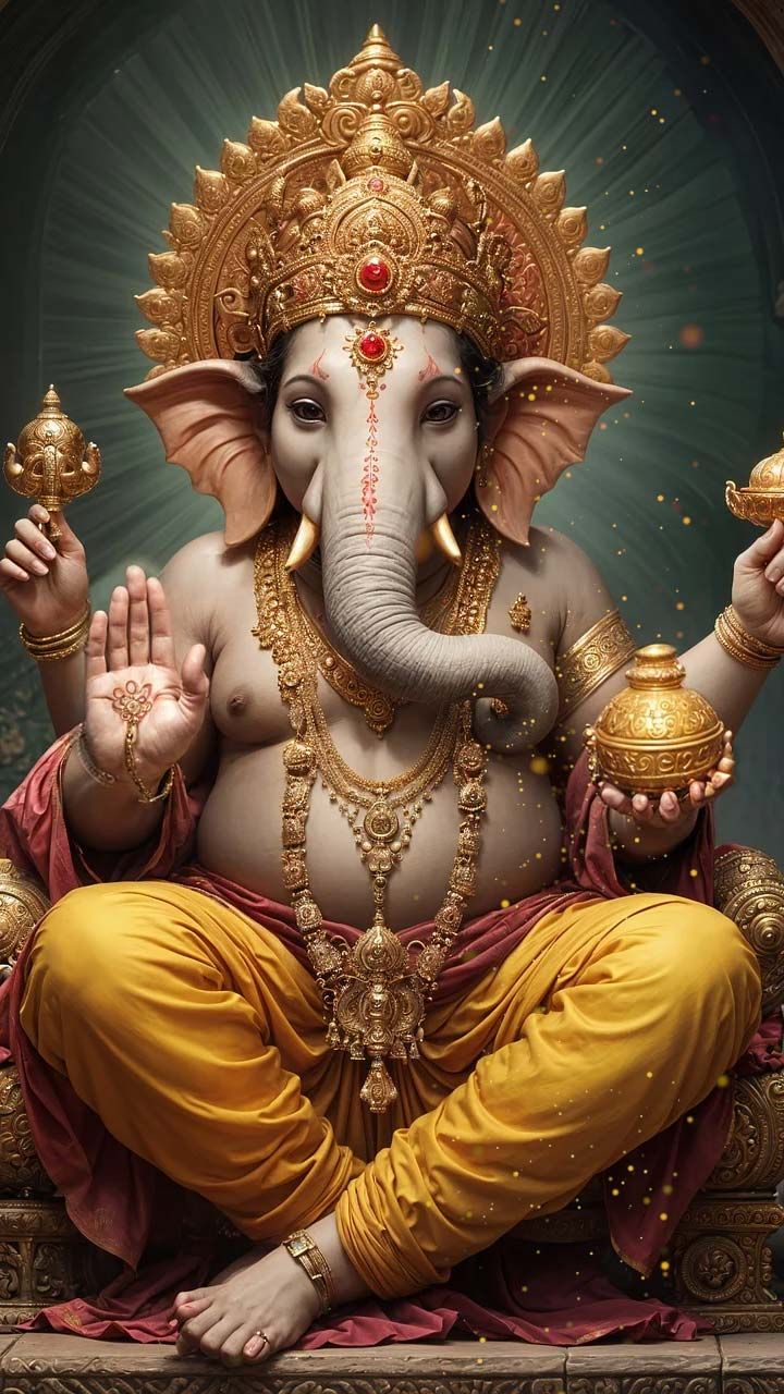 Lord Ganesha majestic golden wallpaper