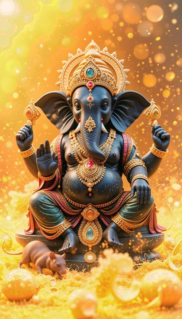 Lord Ganesha amidst golden blessings