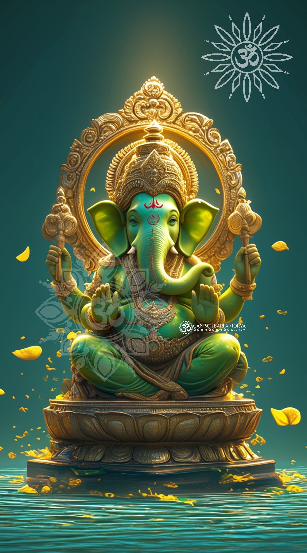 Golden Ganesha with lotus flowers
