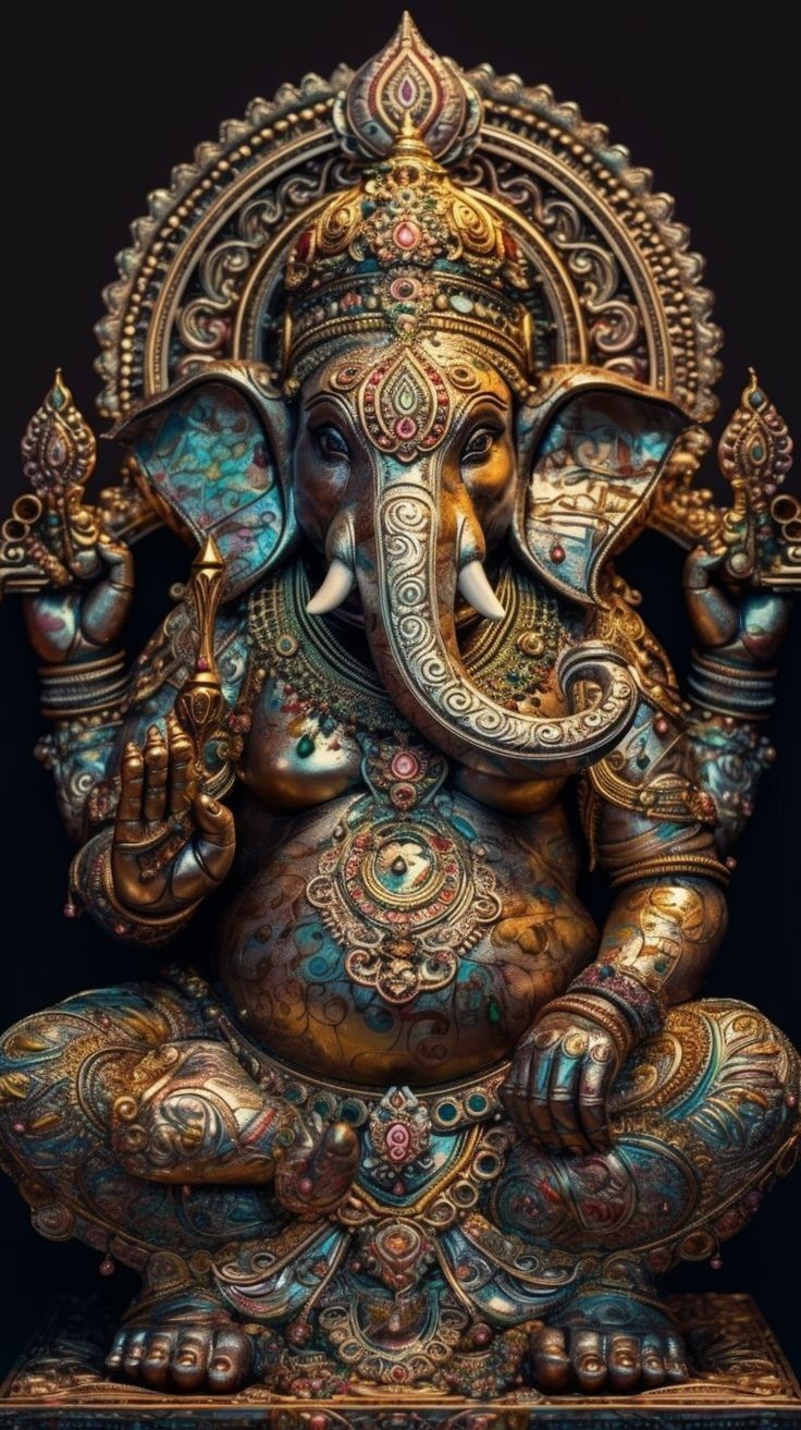 Golden Ganesha statue with intricate details