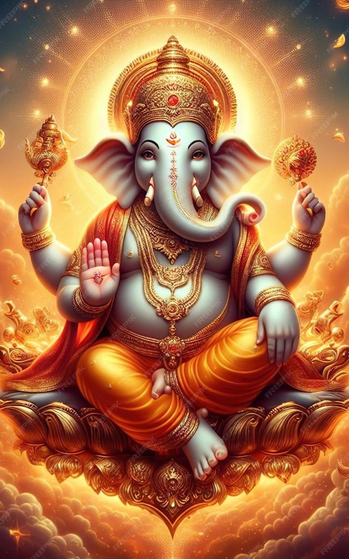 Golden Ganesha offering a blessing