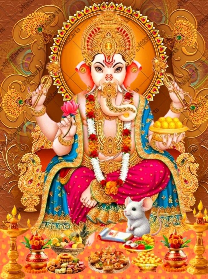 Lord Ganesha with modak and mouse