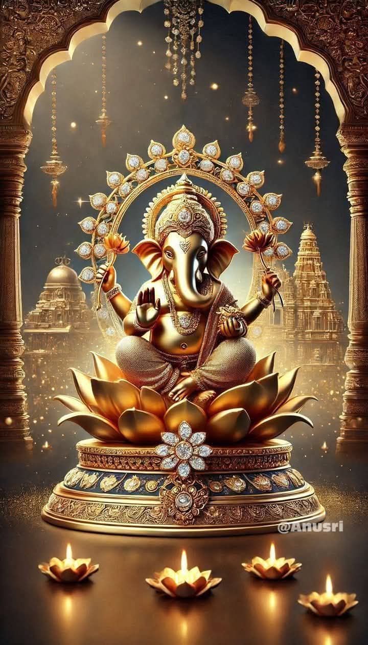 Lord Ganesha seated on a lotus