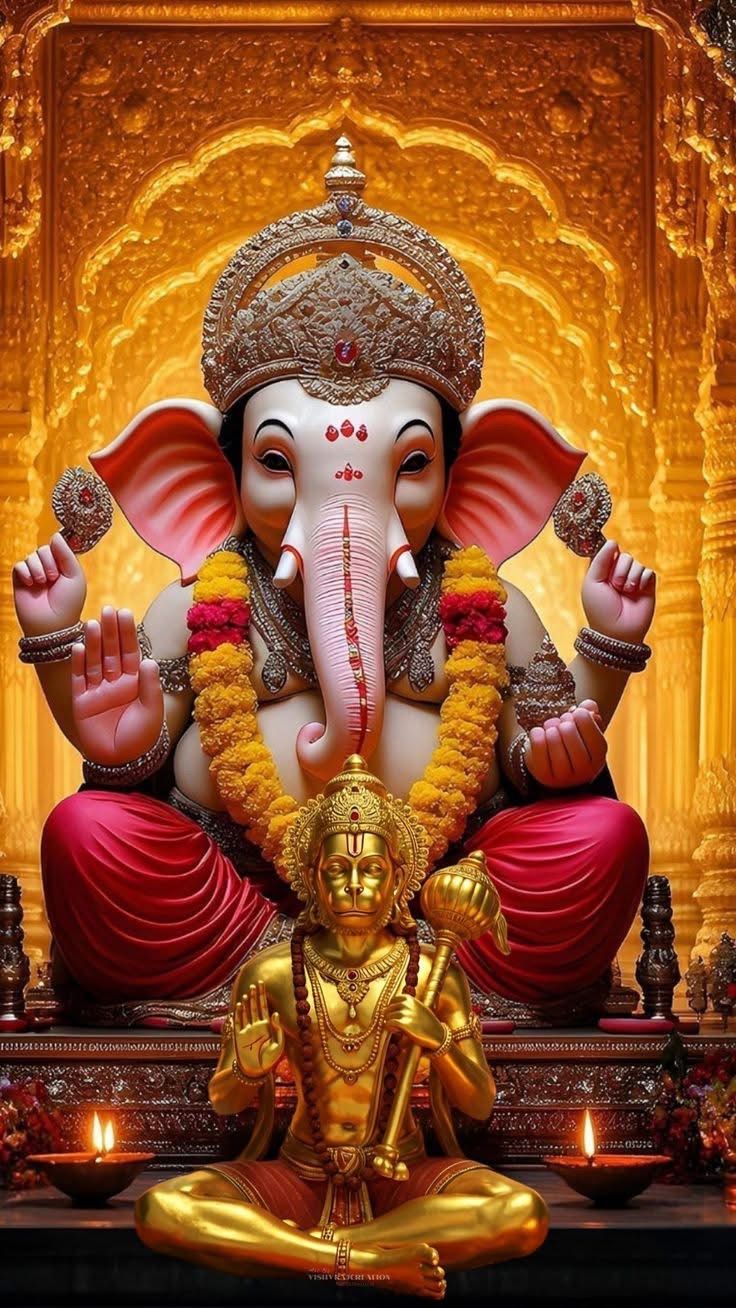 Ganesha and Hanuman devotional wallpaper