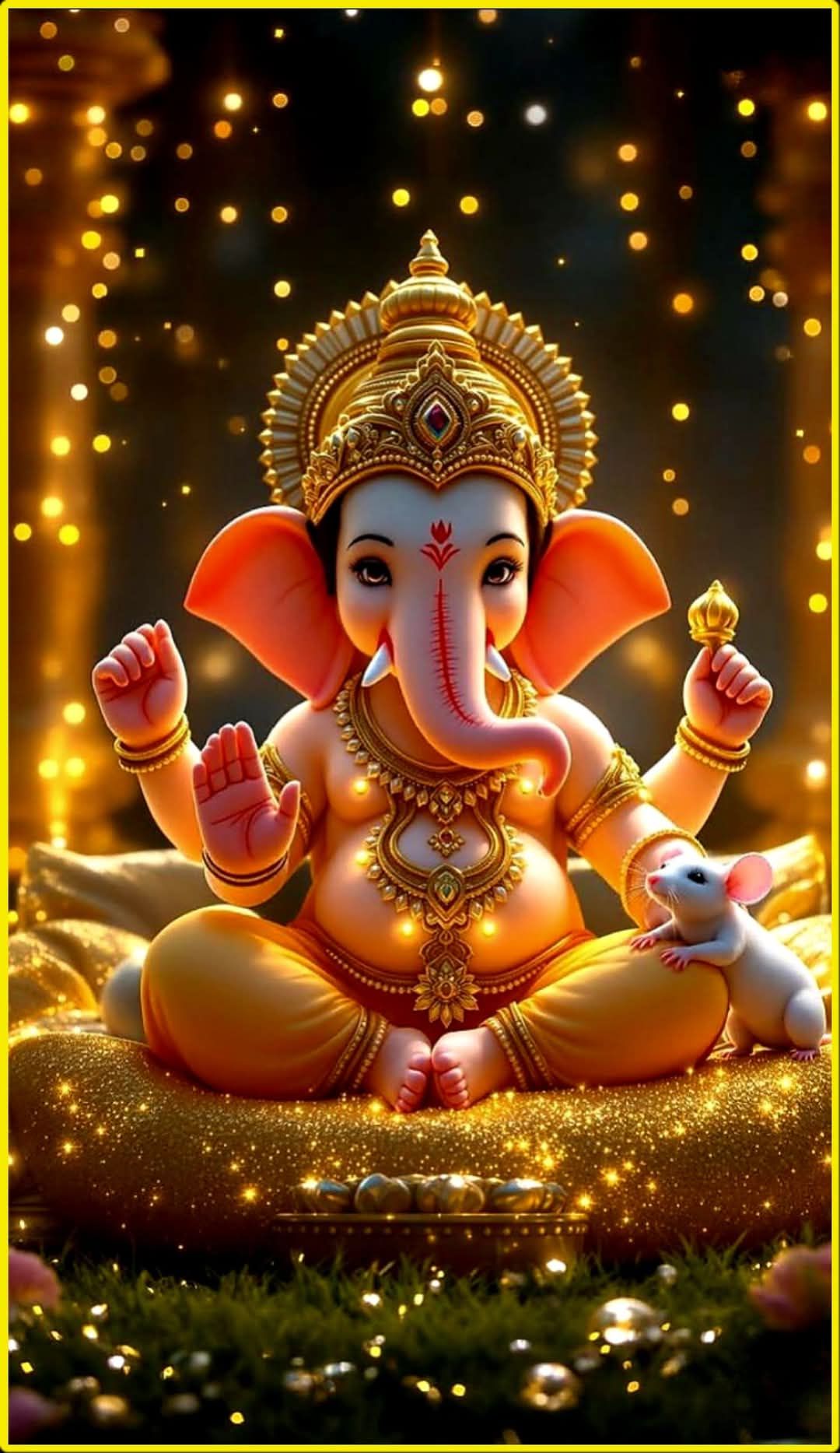 Lord Ganesha with mouse and golden aura