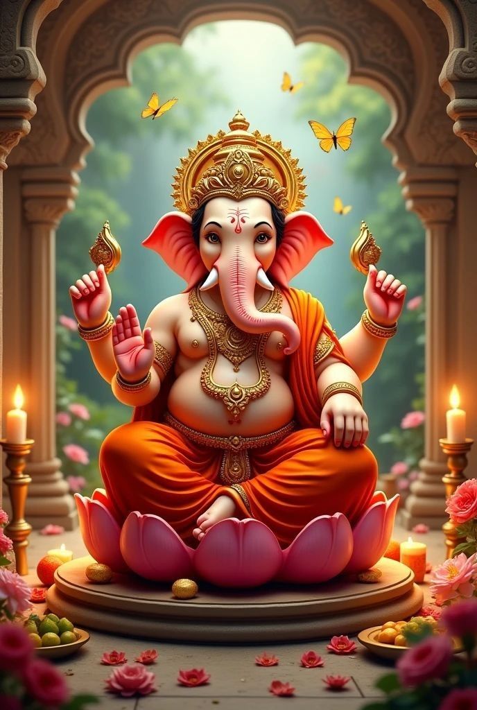 Lord Ganesha on a lotus blossom