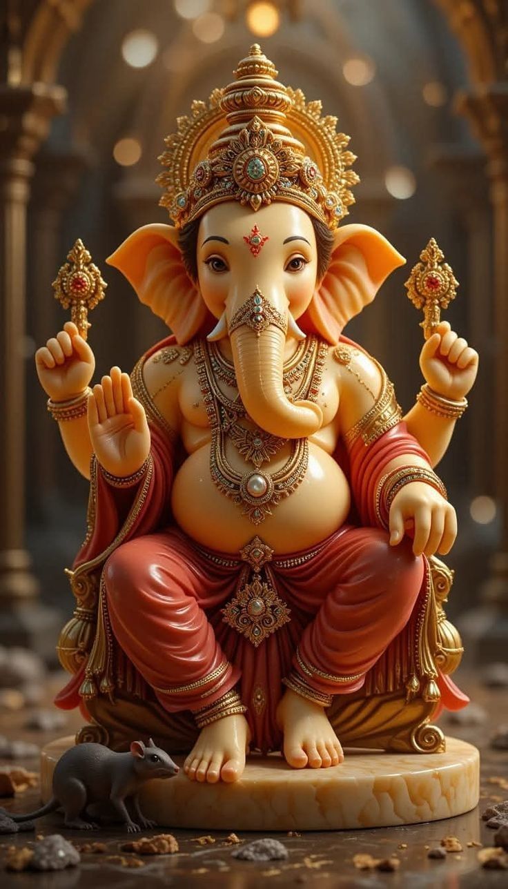 Lord Ganesha seated on a throne.