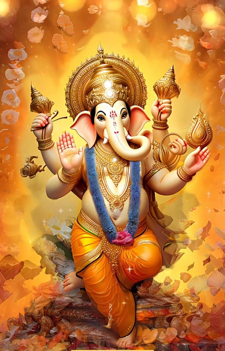 Lord Ganesha blessing devotees golden wallpaper