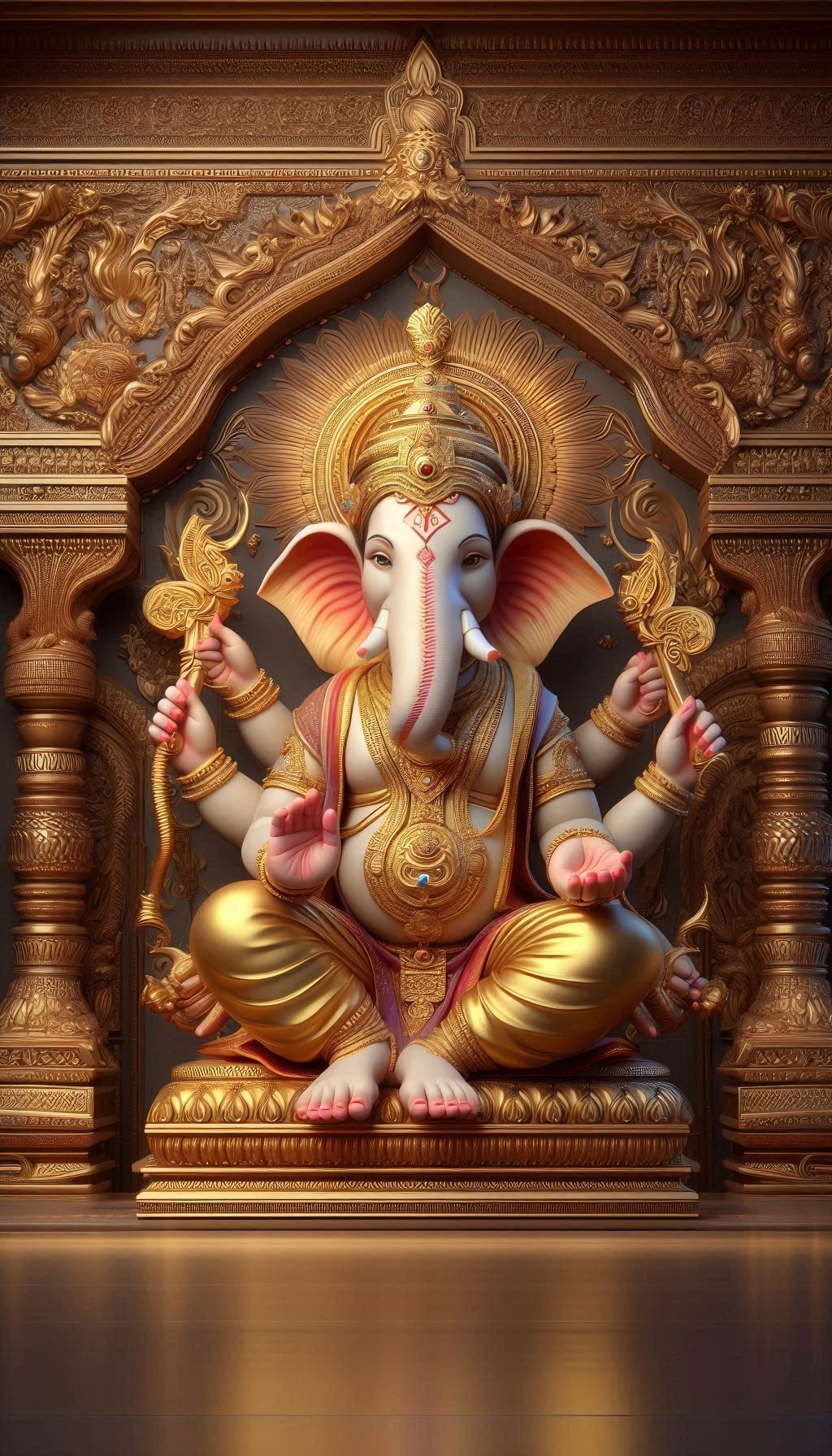 Golden Ganesha statue in ornate temple