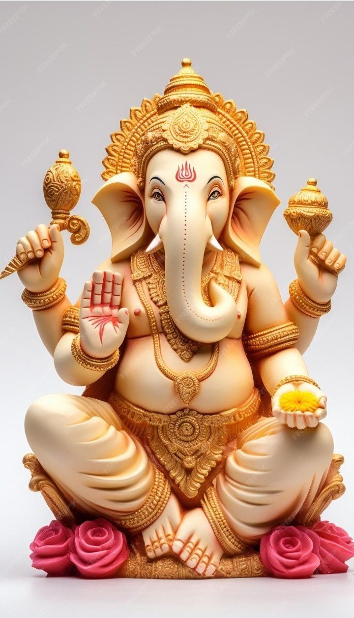 Lord Ganesha with modak and golden crown