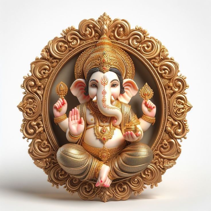 Golden Ganesha framed, radiating blessings