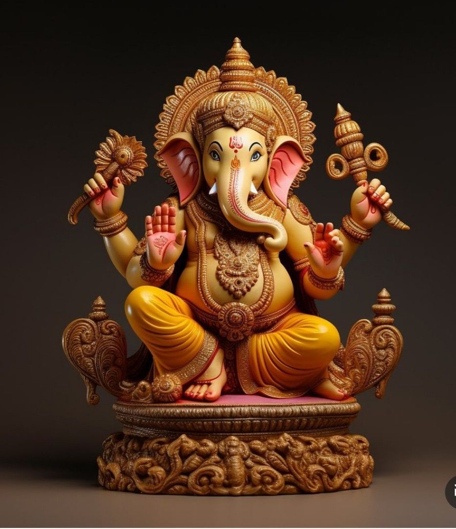 Golden Ganesha idol with modaks