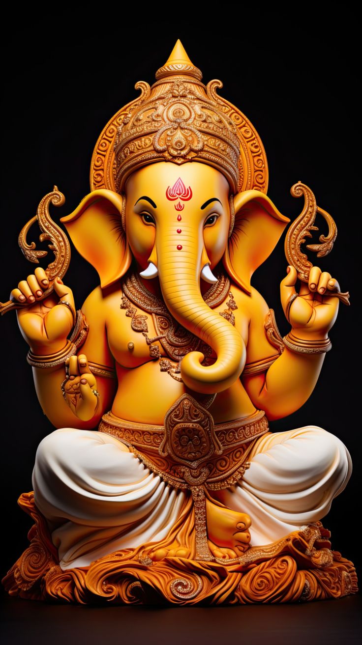 Lord Ganesha golden statue close-up