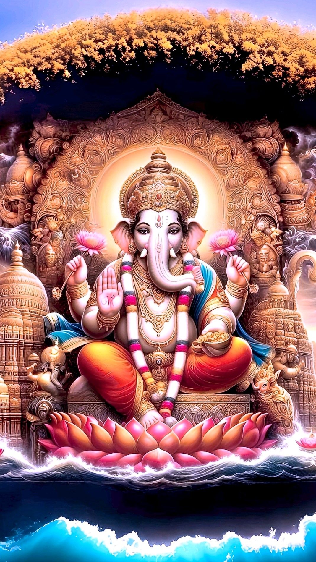 Lord Ganesha seated on a lotus