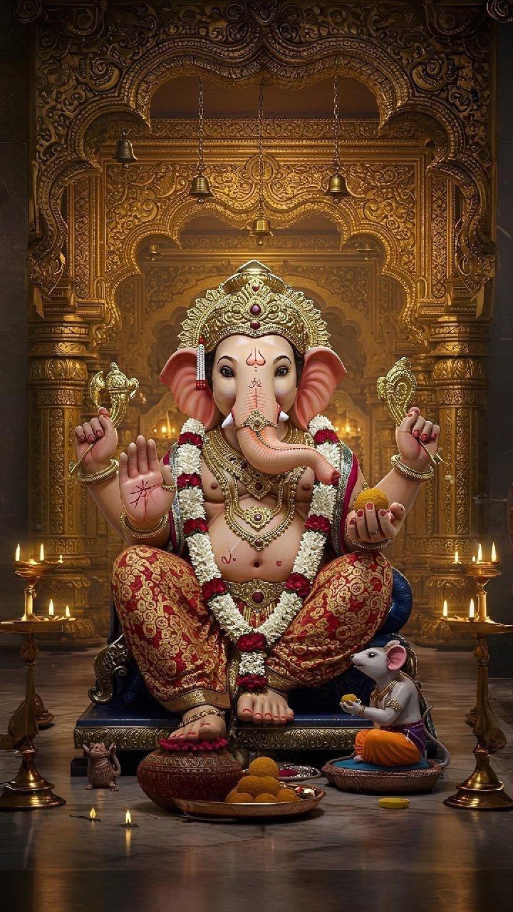 Lord Ganesha in golden temple setting