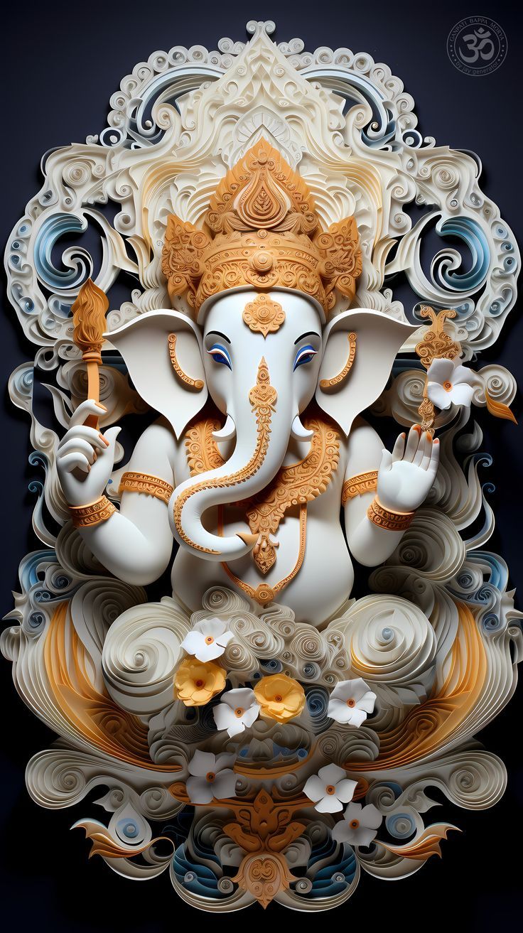 Golden Ganesha idol paper art wallpaper