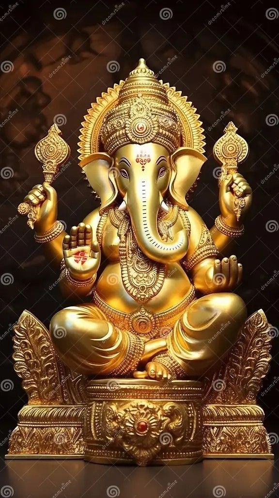 Golden Ganesha idol with modaks