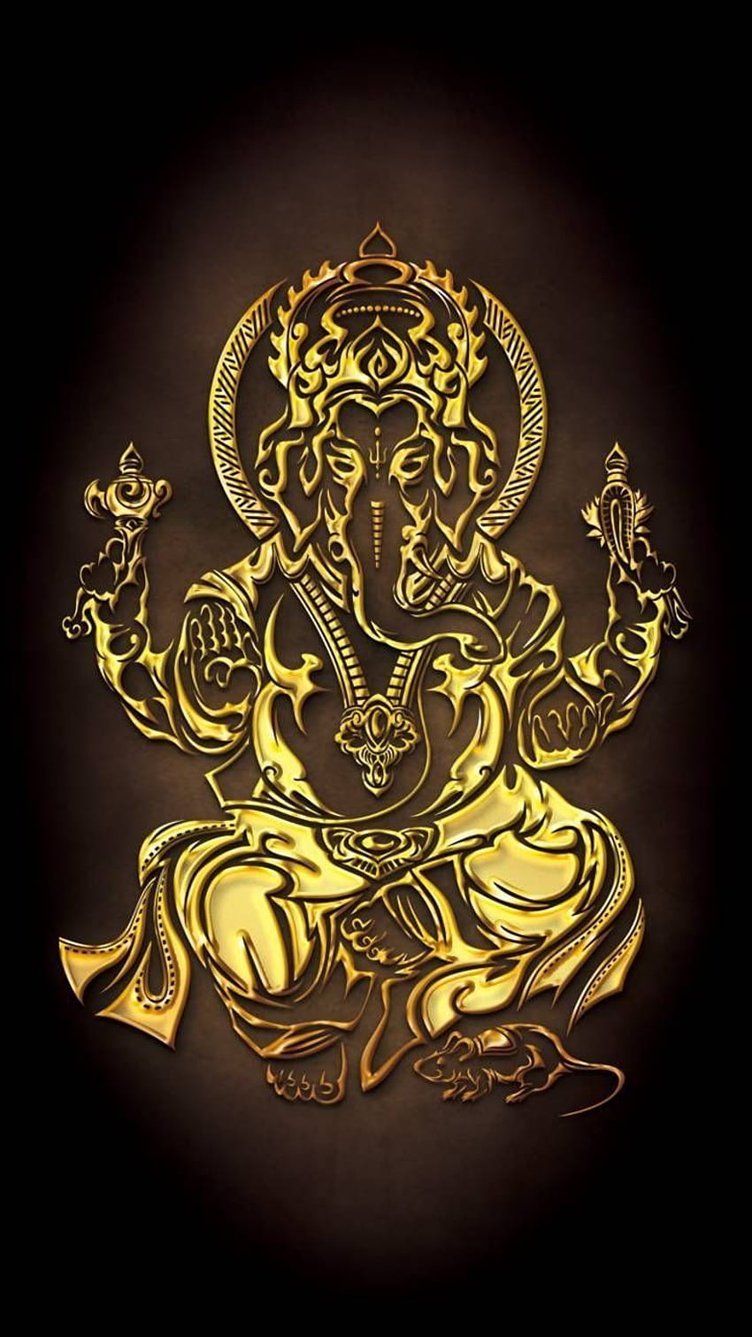 Golden Ganesha with intricate details.