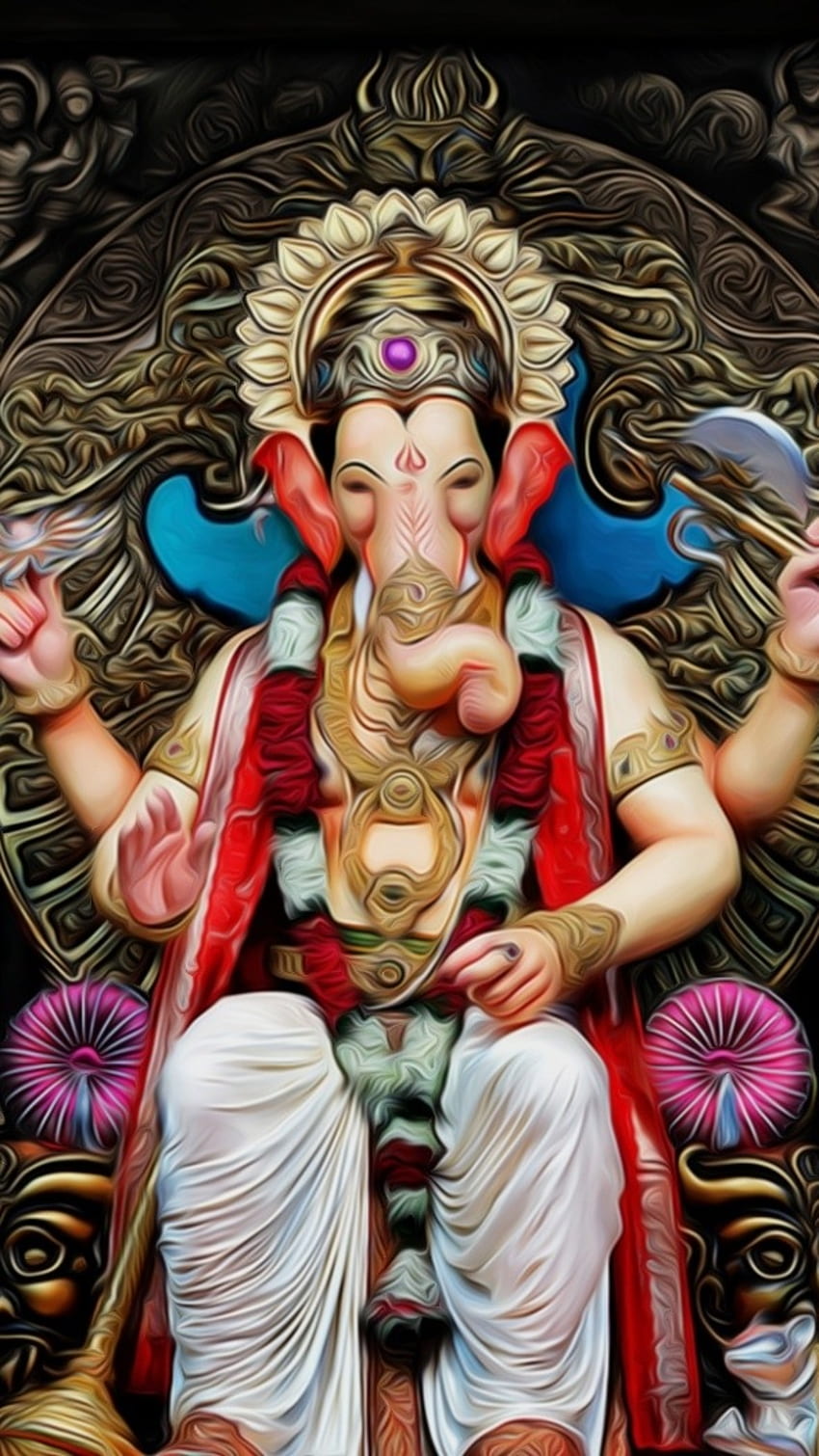 Golden Ganesha sitting on a lotus