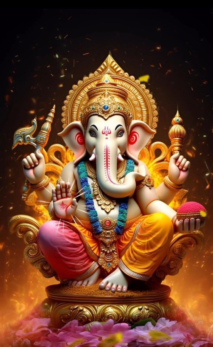 Lord Ganesha seated in golden splendor