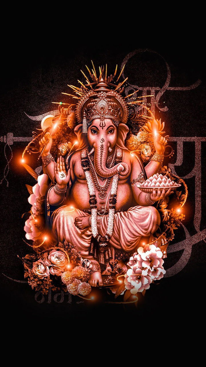 Golden Ganesha with lotus and modaks