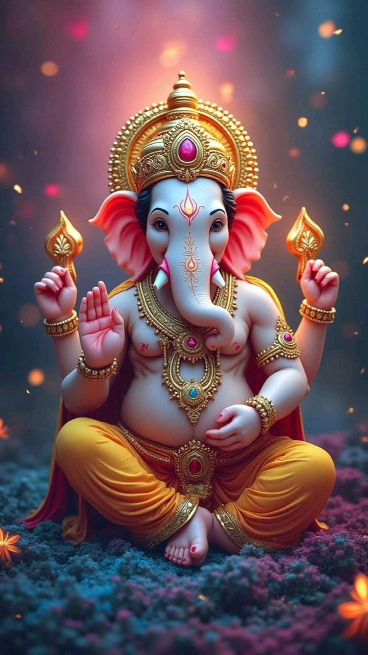 Golden Ganesha bestows blessings upon devotees