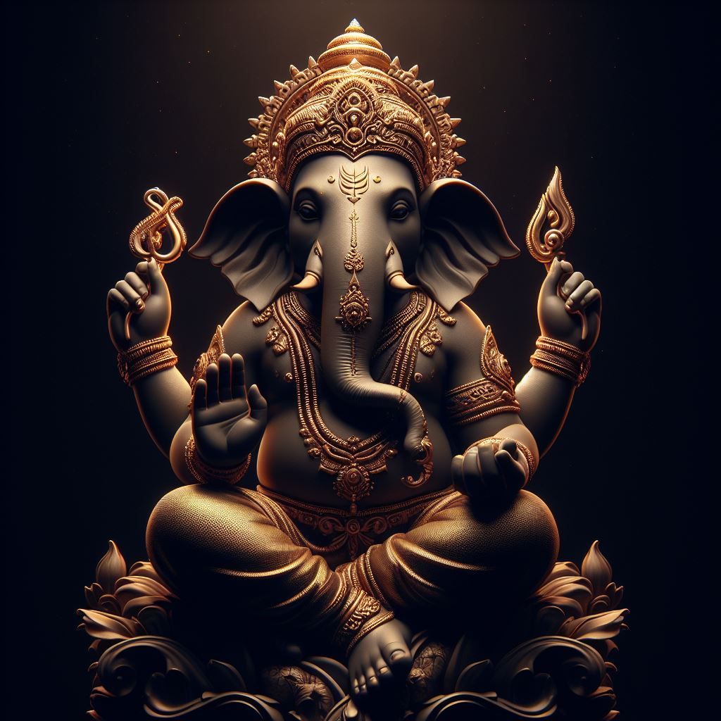 Golden Ganesha sitting in meditation pose