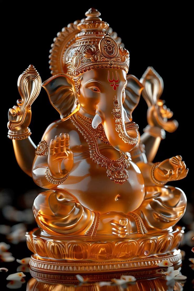 Golden Ganesha statue with intricate details