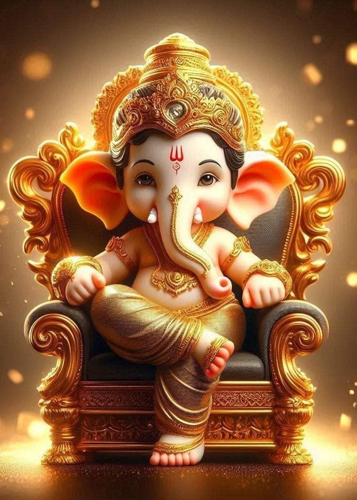 Golden Ganesha seated on a throne