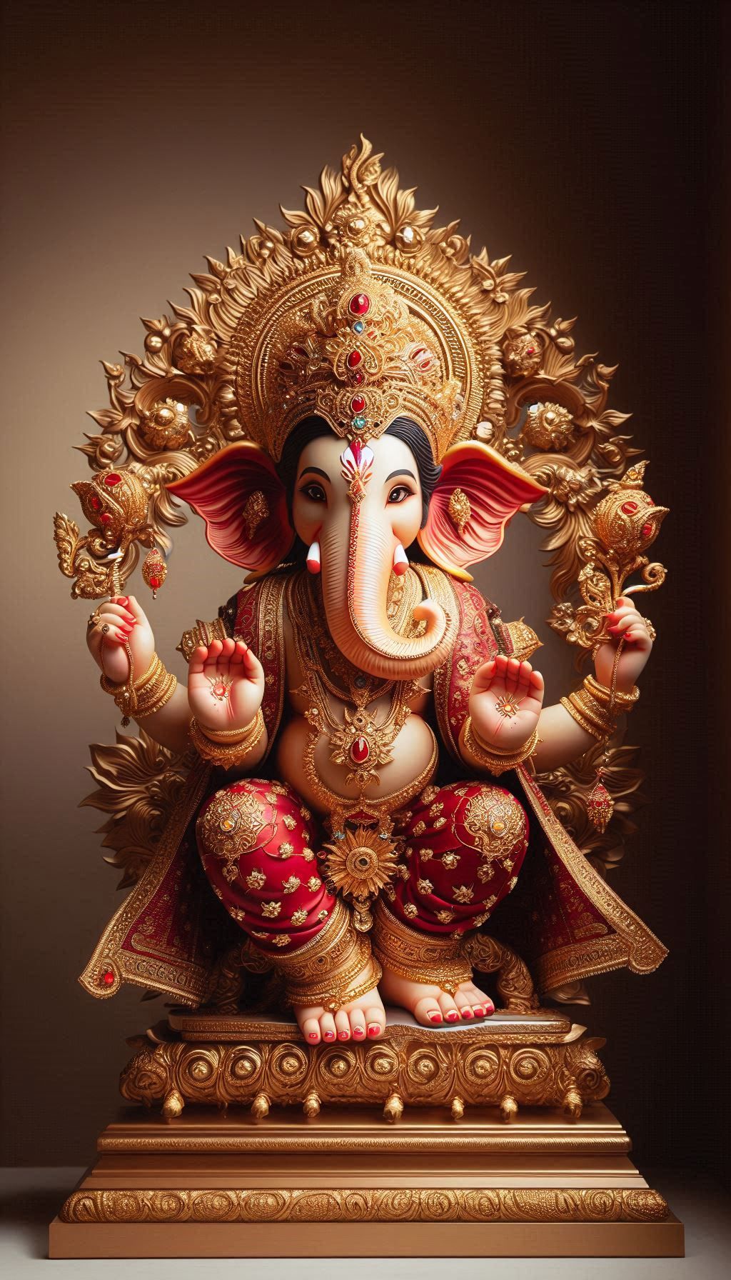 Golden Ganesha with ornate backdrop