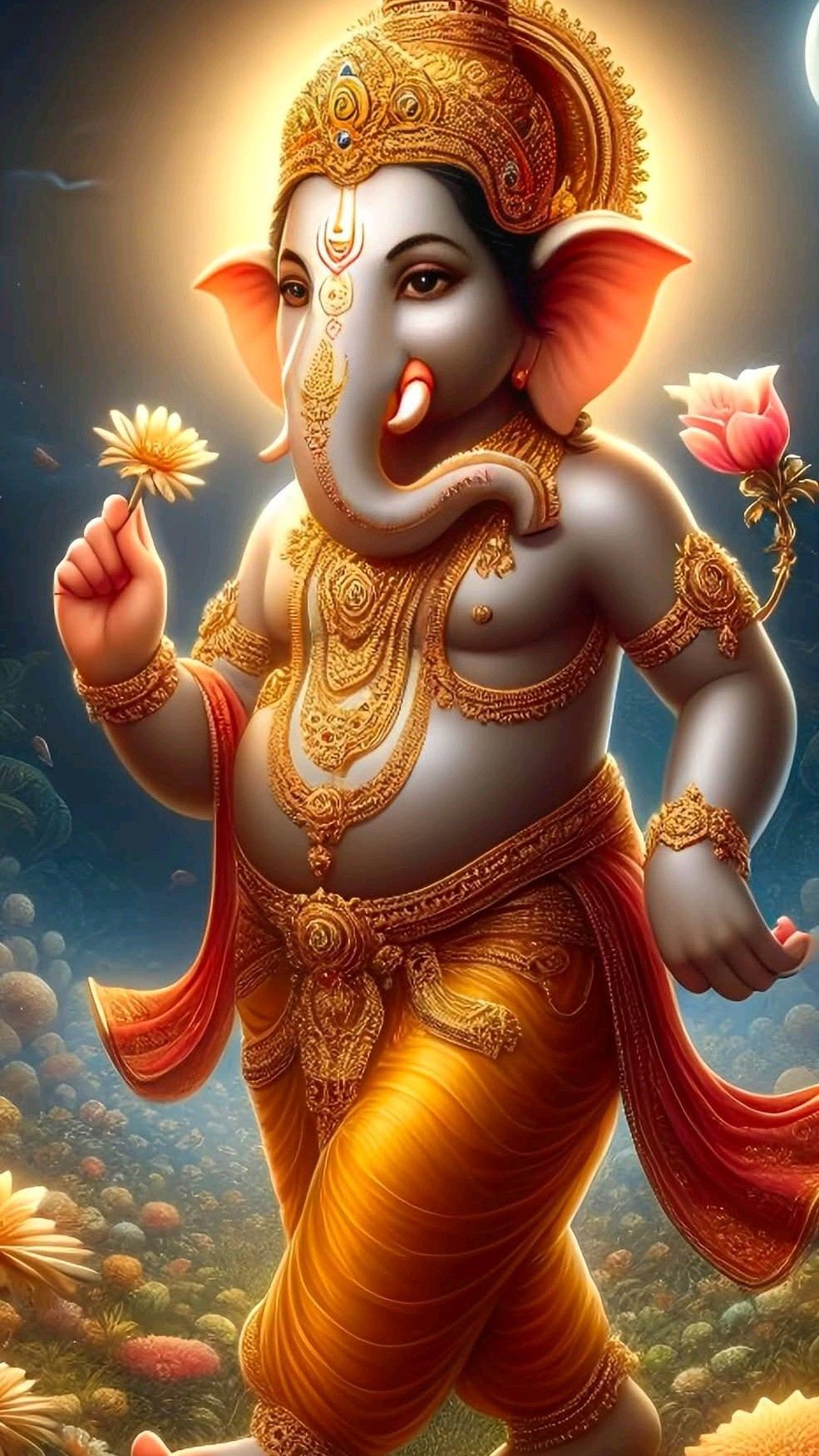 Lord Ganesha holding a lotus flower