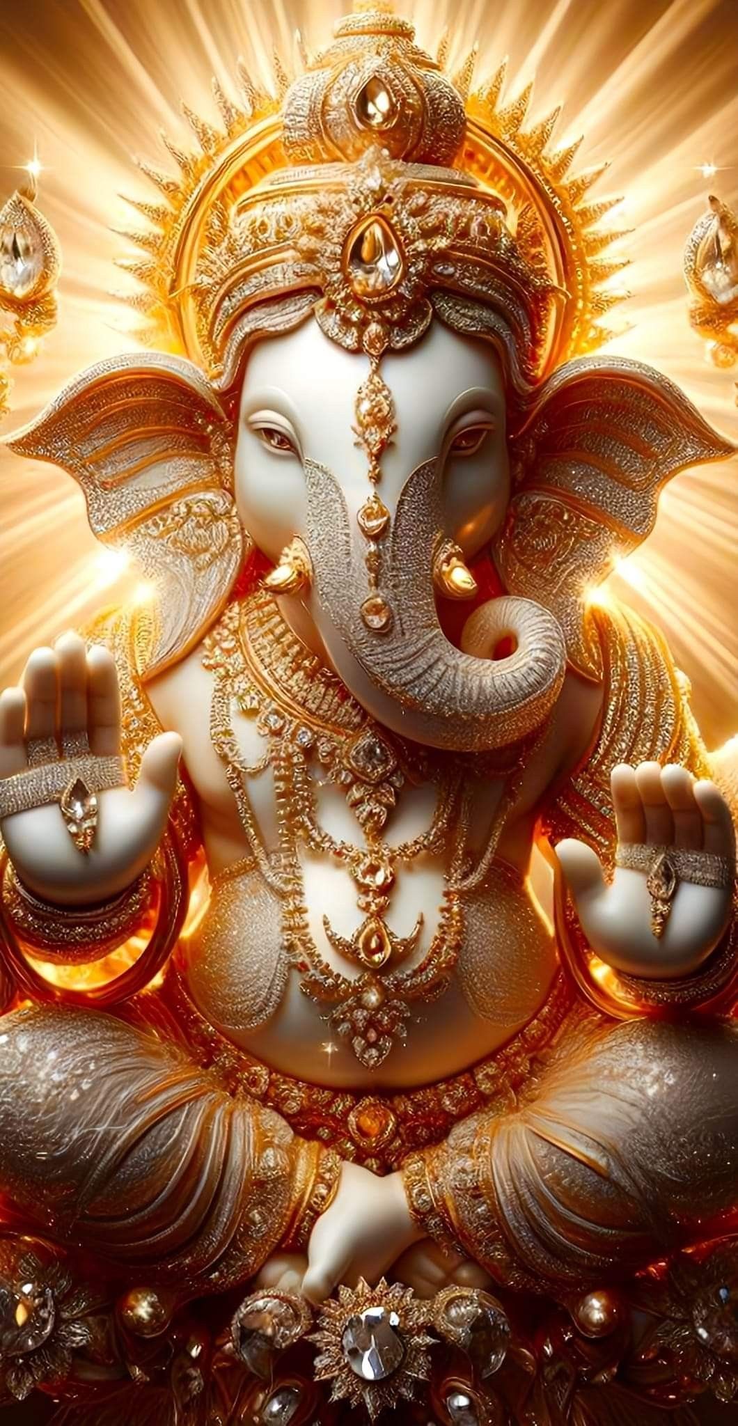 Golden Ganesha with intricate jewelry