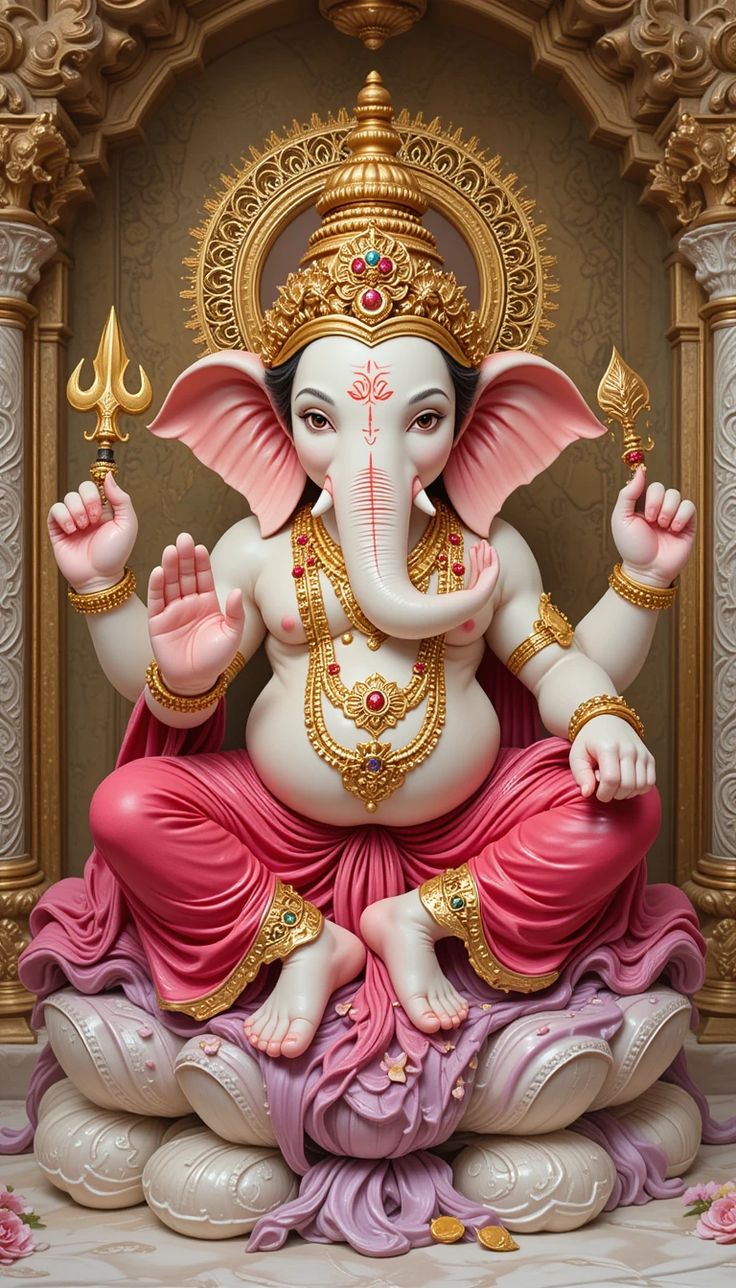 Lord Ganesha adorned with gold jewelry