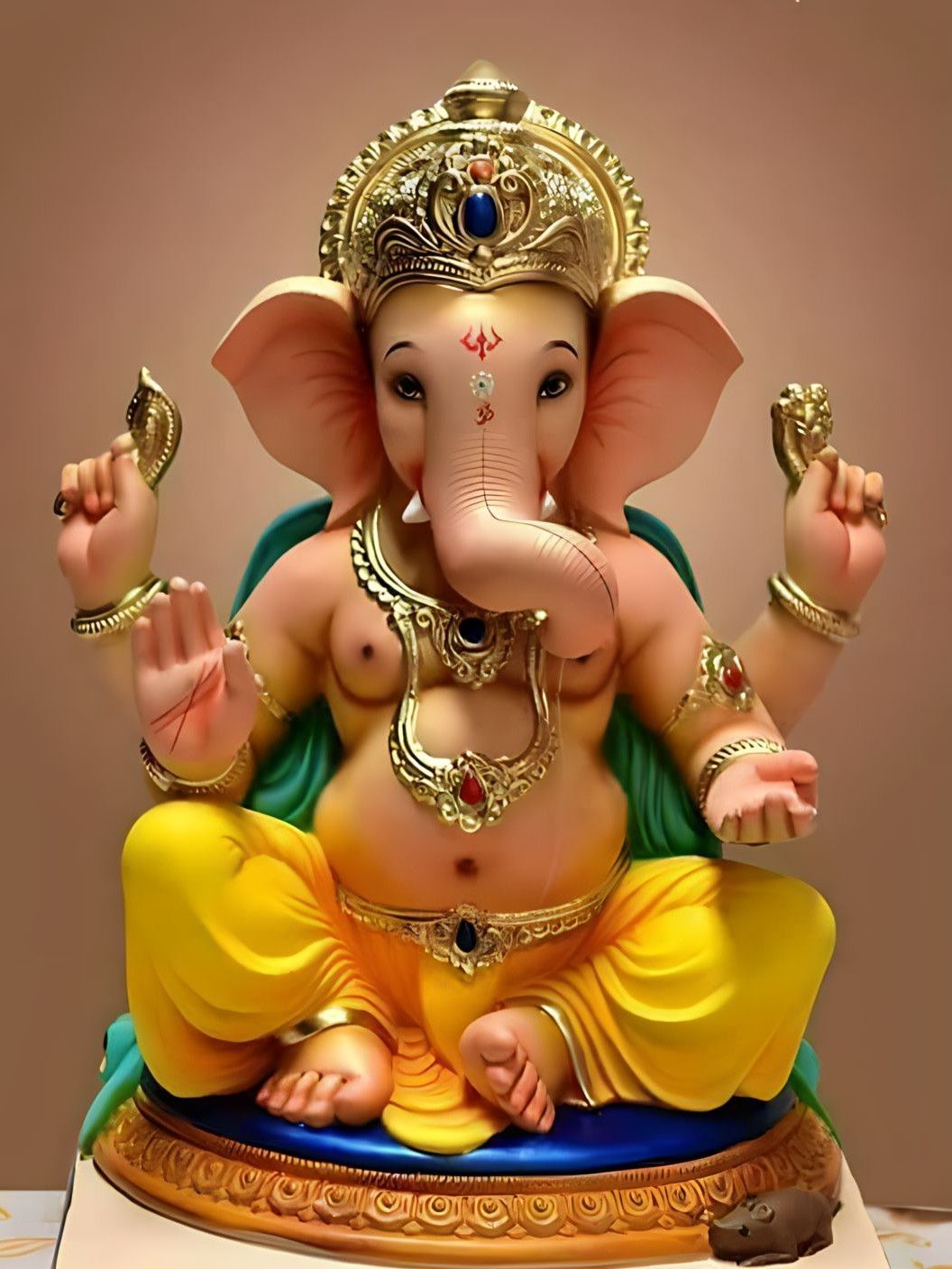 Golden Ganesha sitting in blessing pose