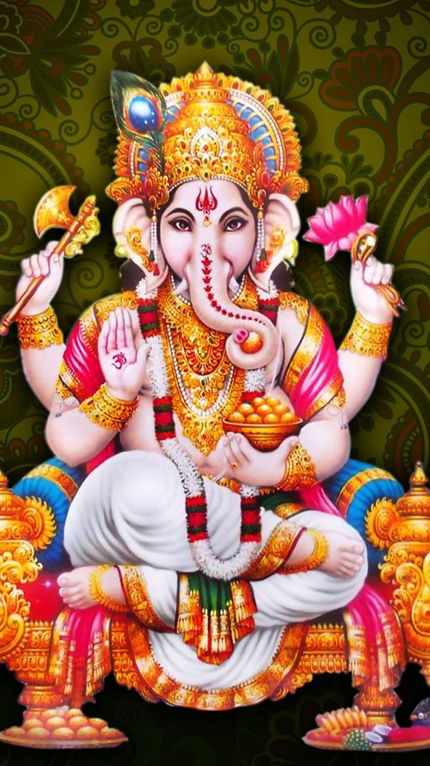 Lord Ganesha with modak and lotus