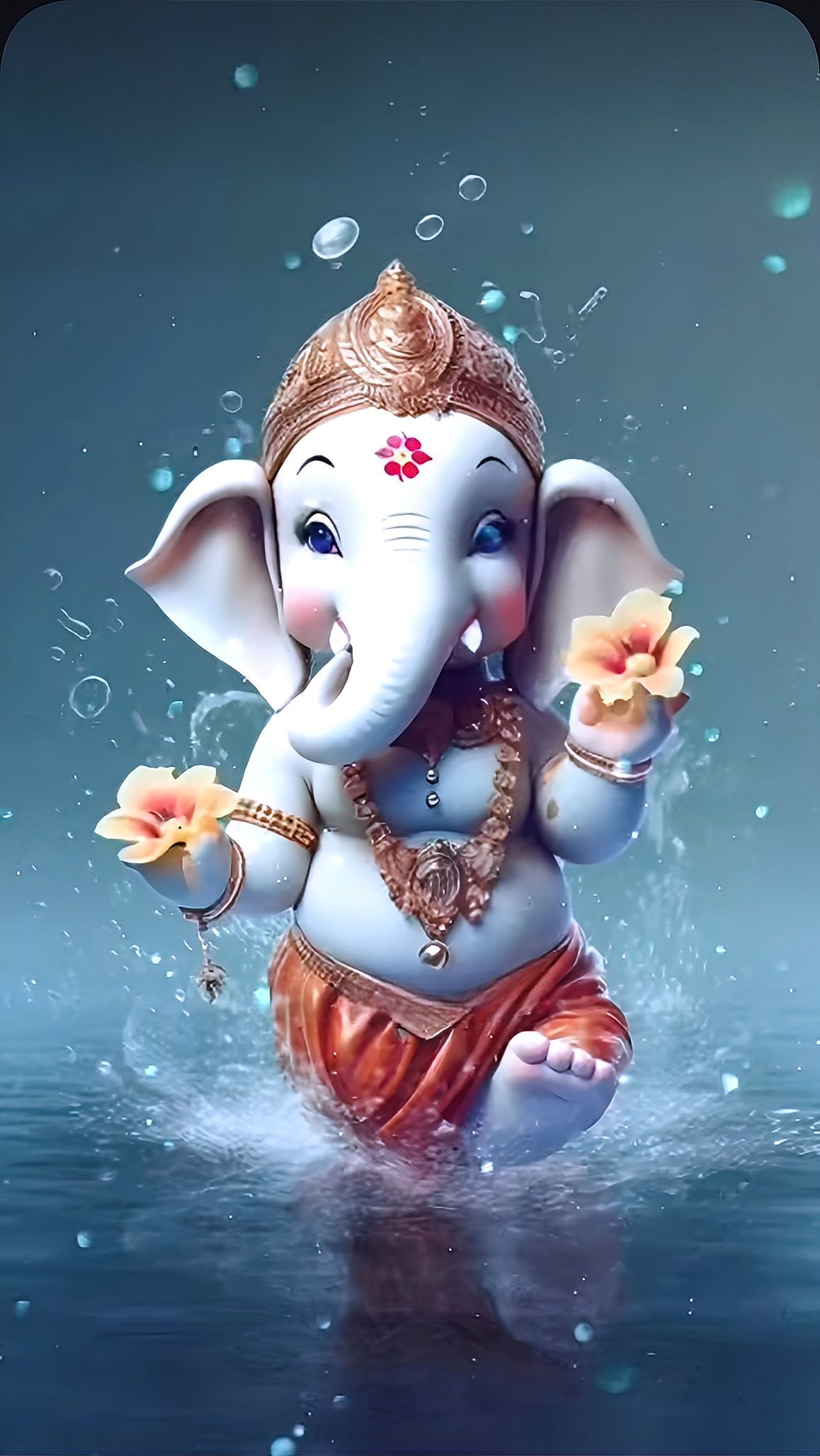 Baby Ganesha emerges from sparkling water