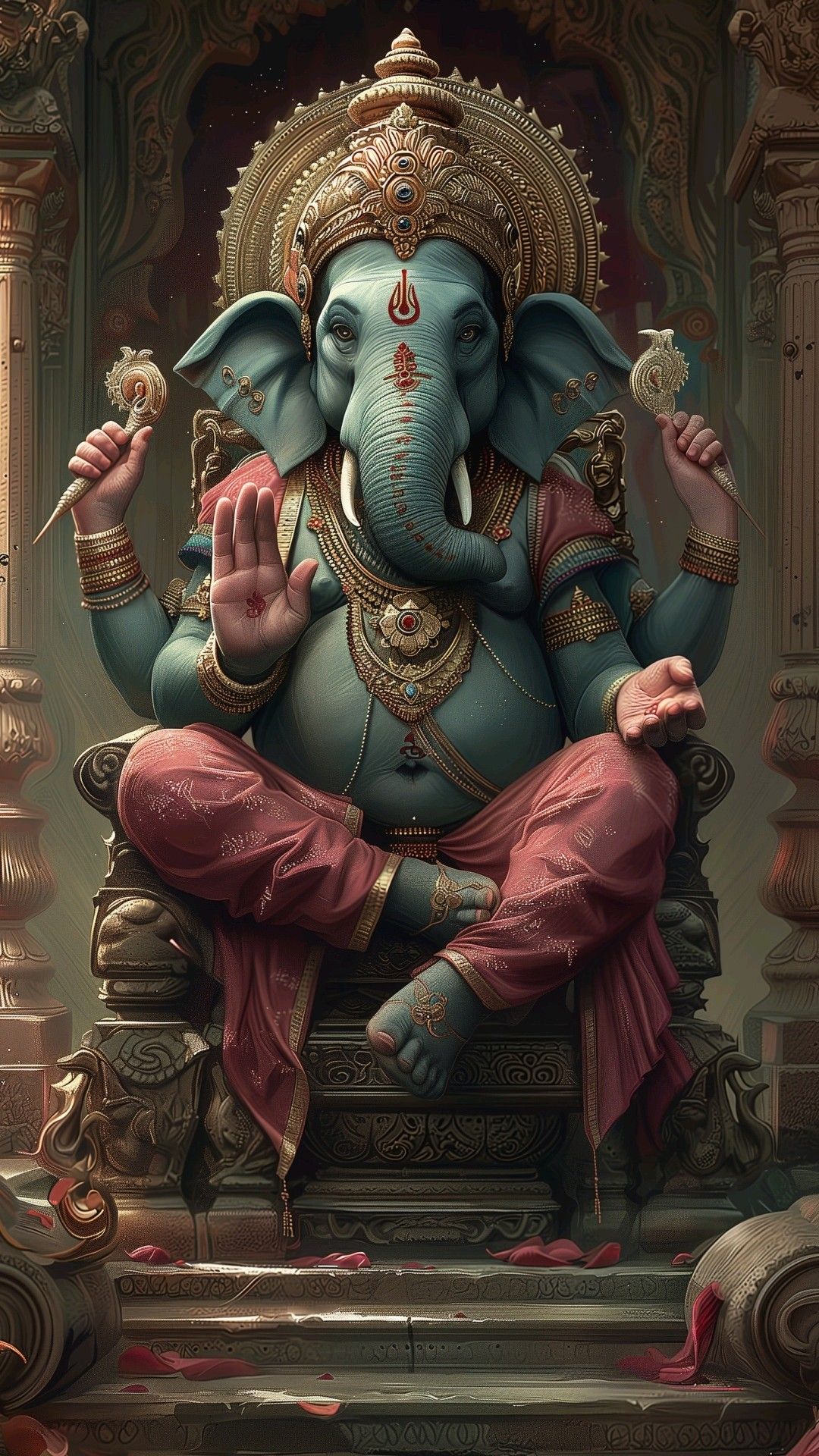 Lord Ganesha seated on ornate throne