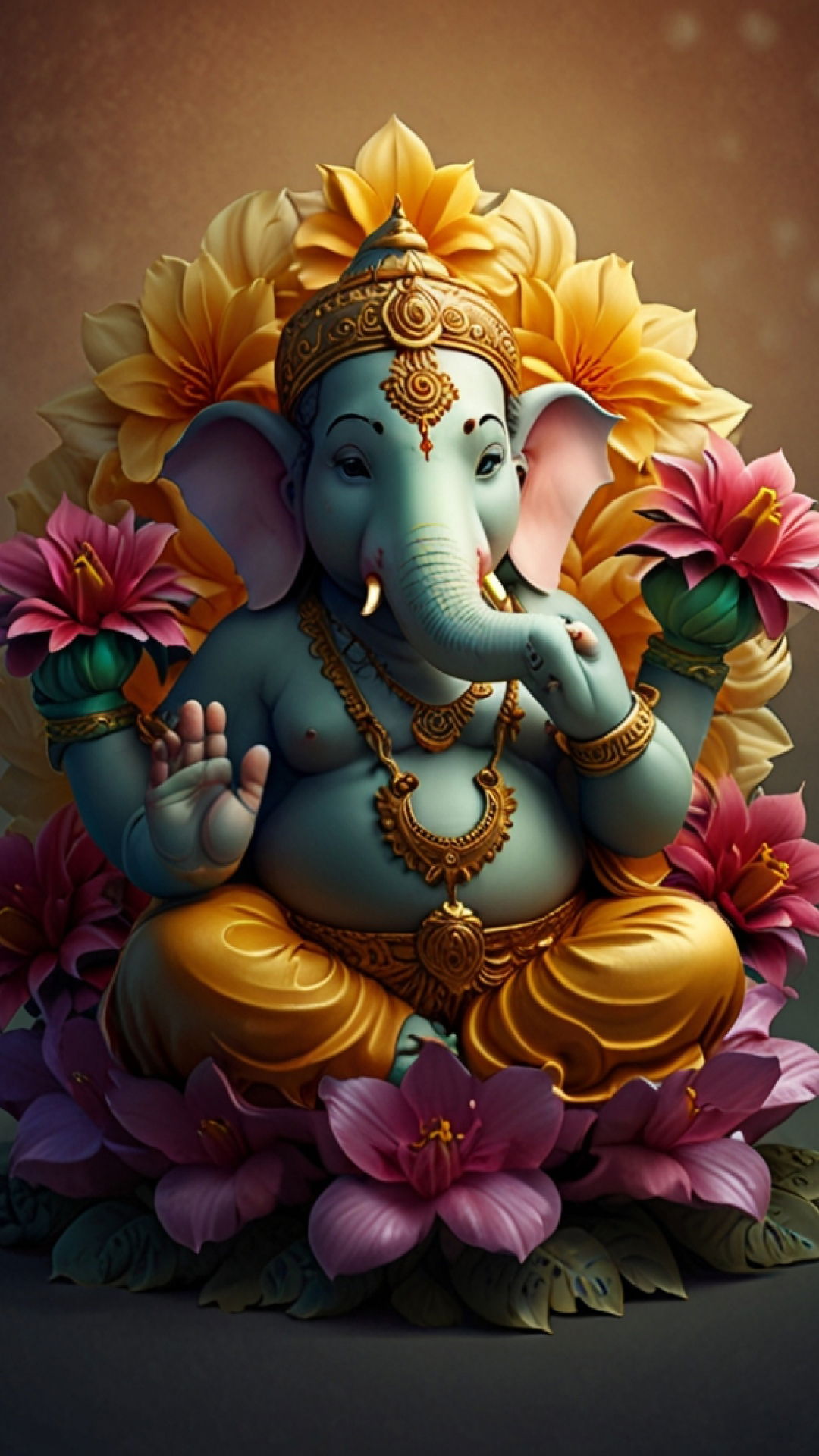 Blue Ganesha with lotus flowers