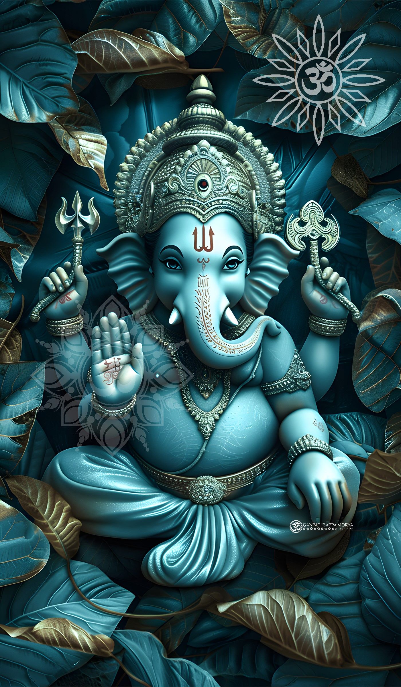 Blue Ganesha with lotus and Om symbol
