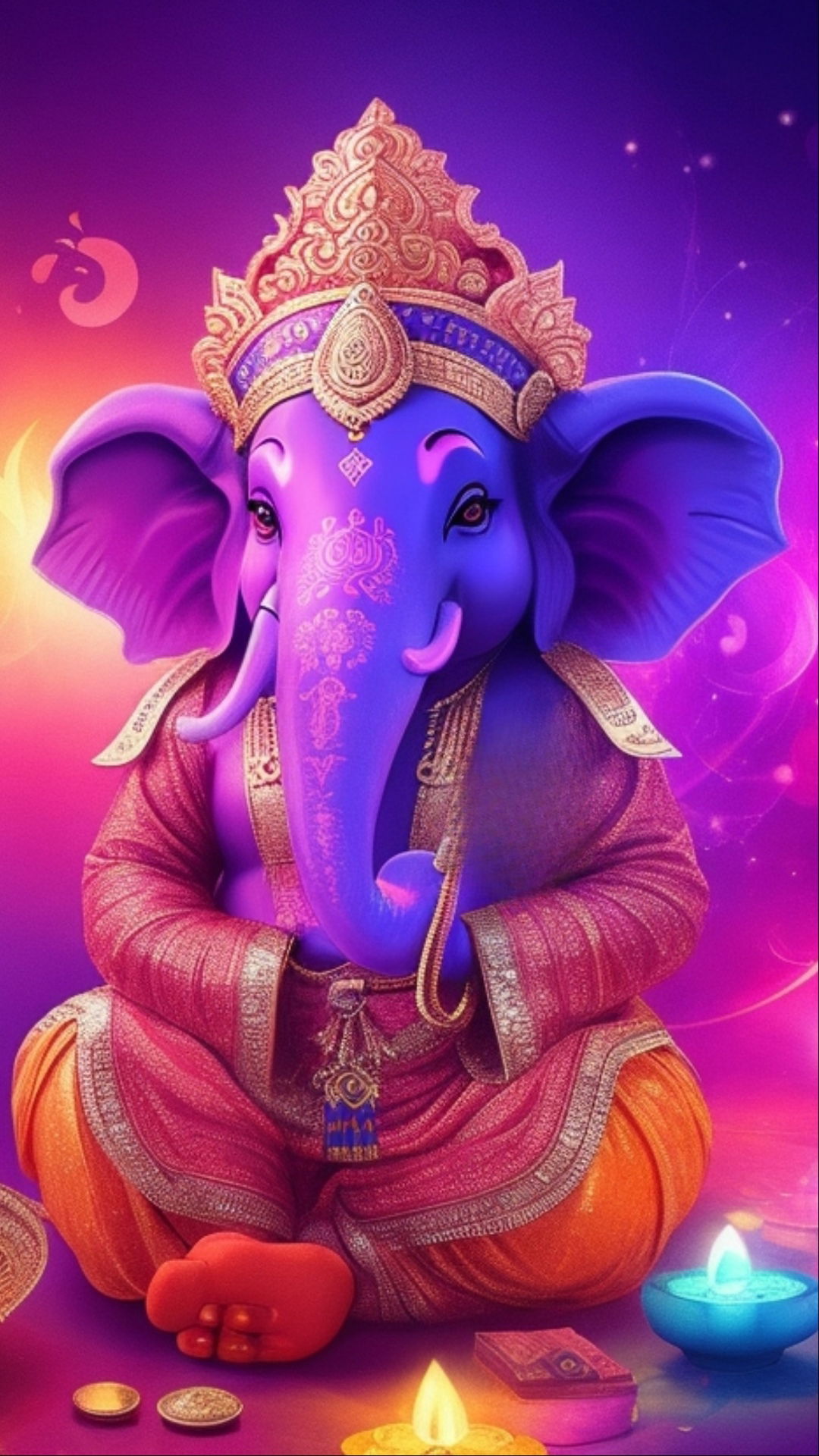 Lord Ganesha in a vibrant digital painting.