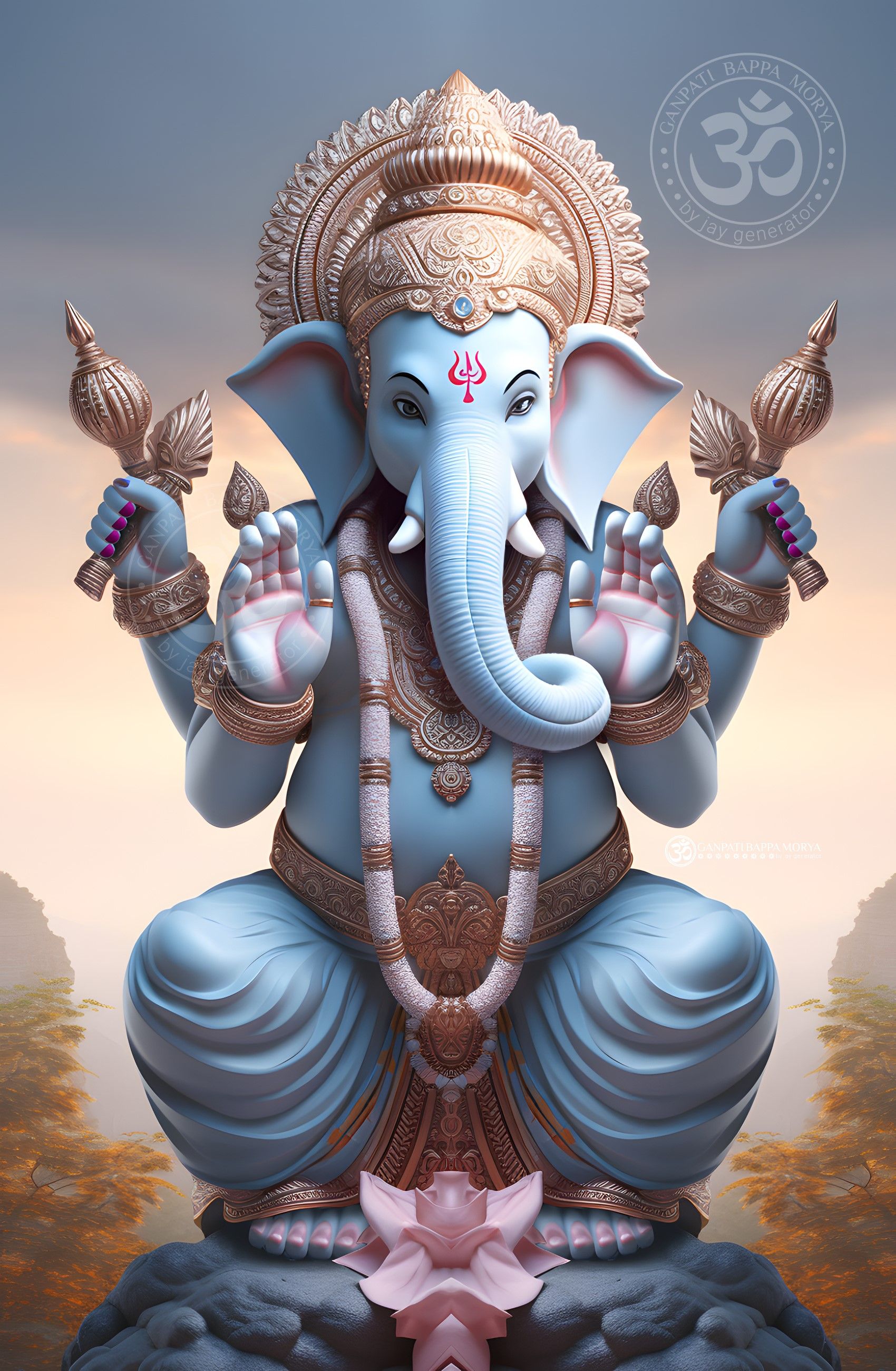 Blue-skinned Ganesha with modaks