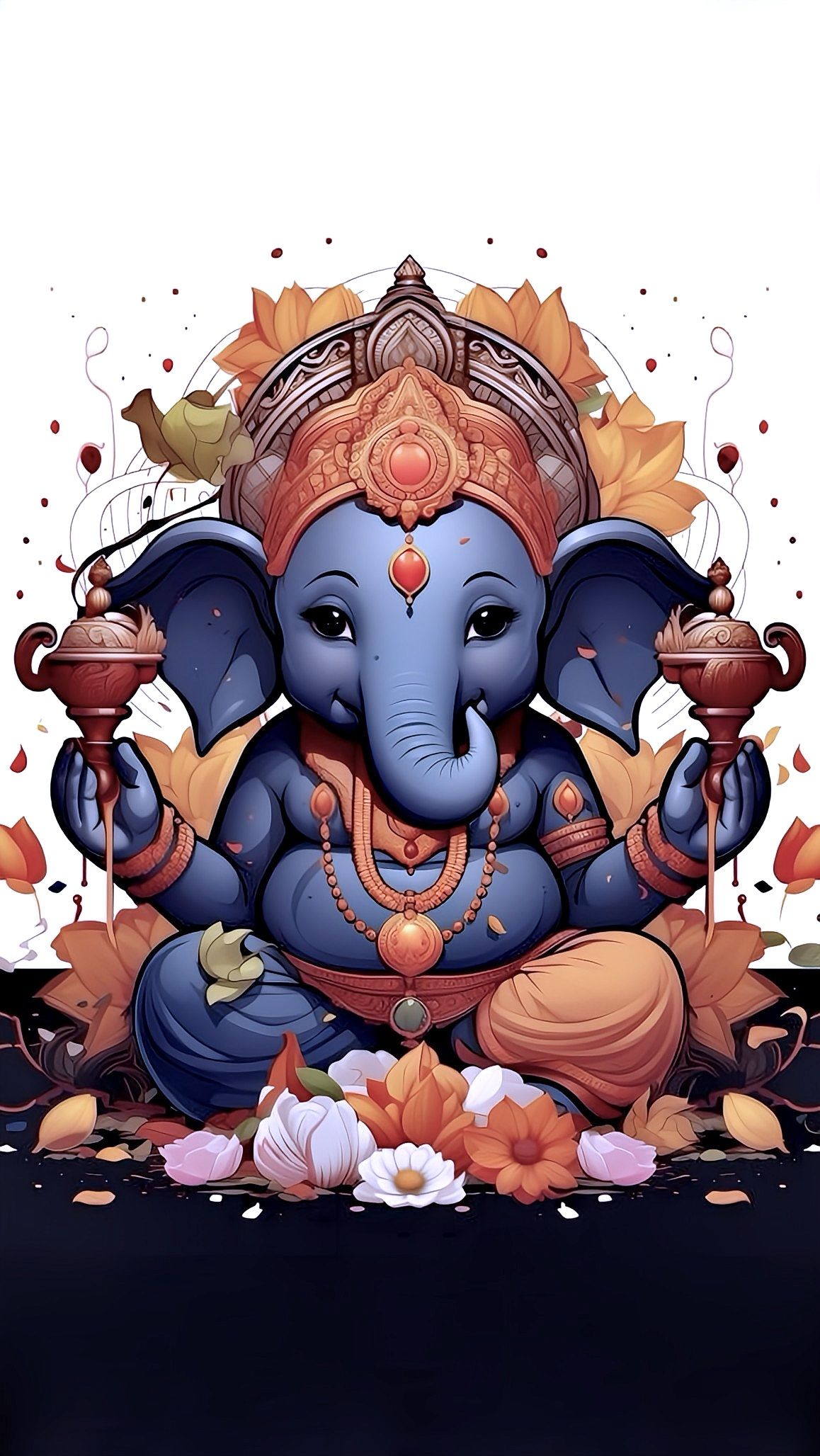 Lord Ganesha amidst lotus flowers.