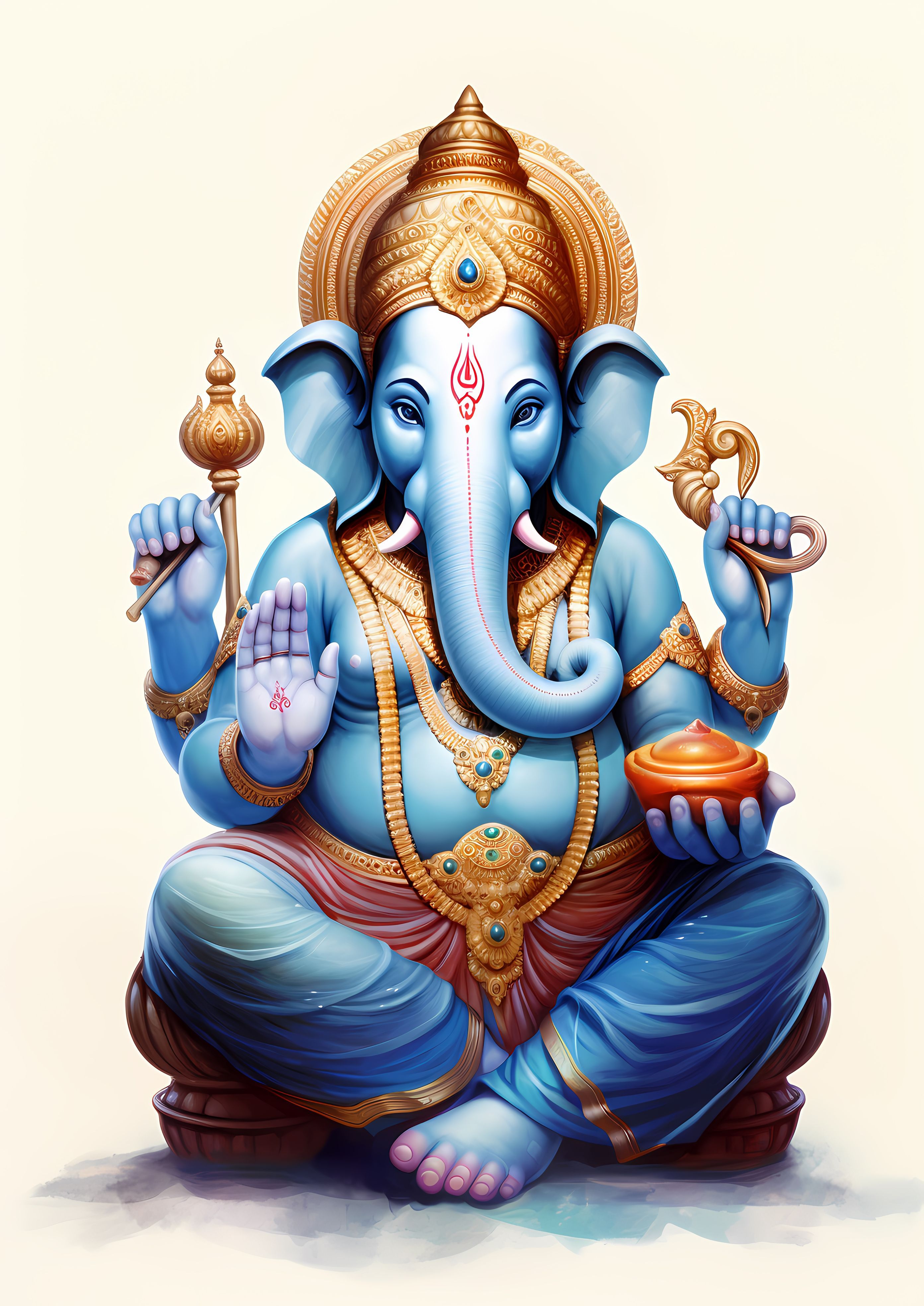 Blue Ganesha with modak in hand.