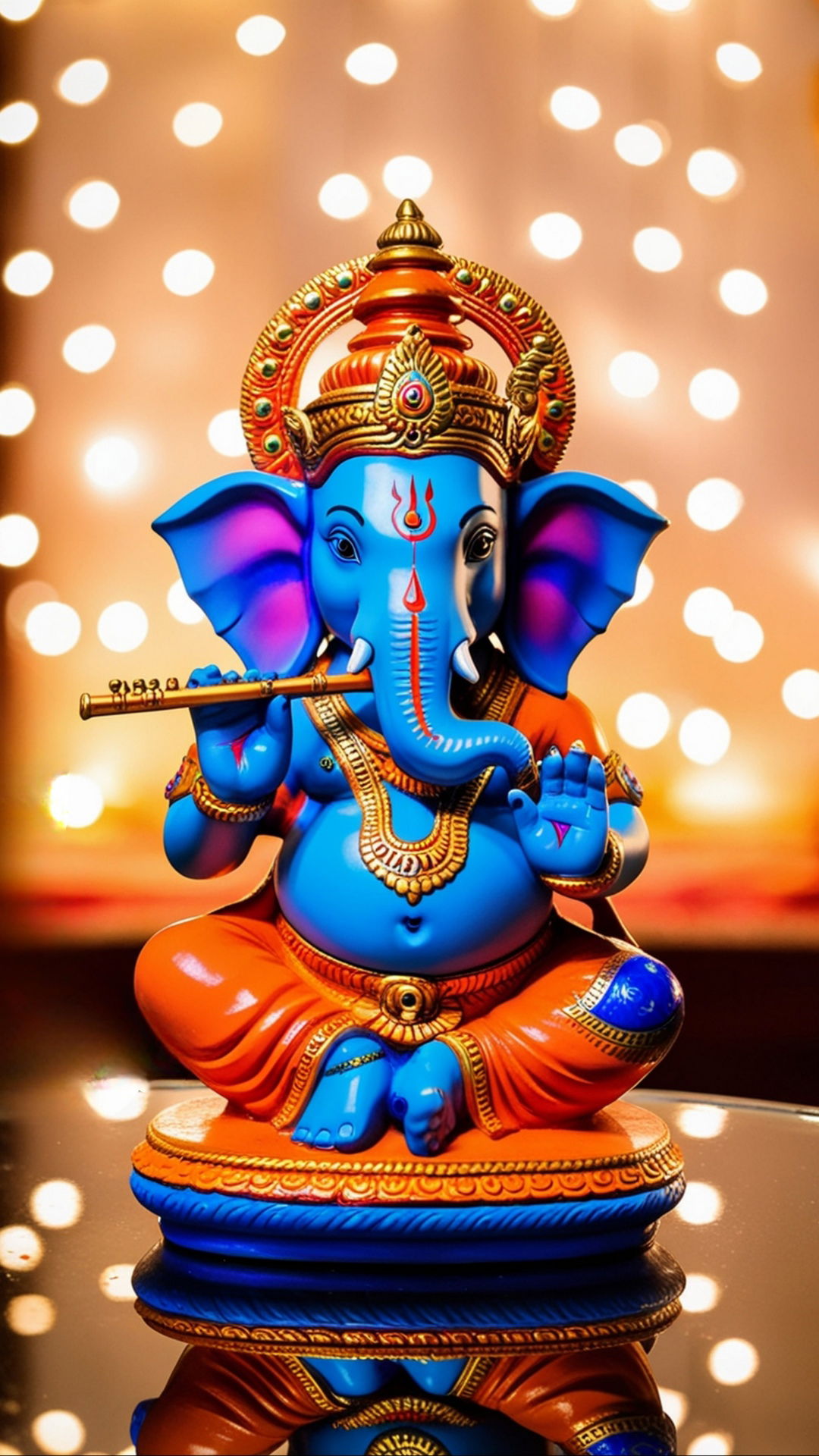 Blue Ganesha statue with modak offering