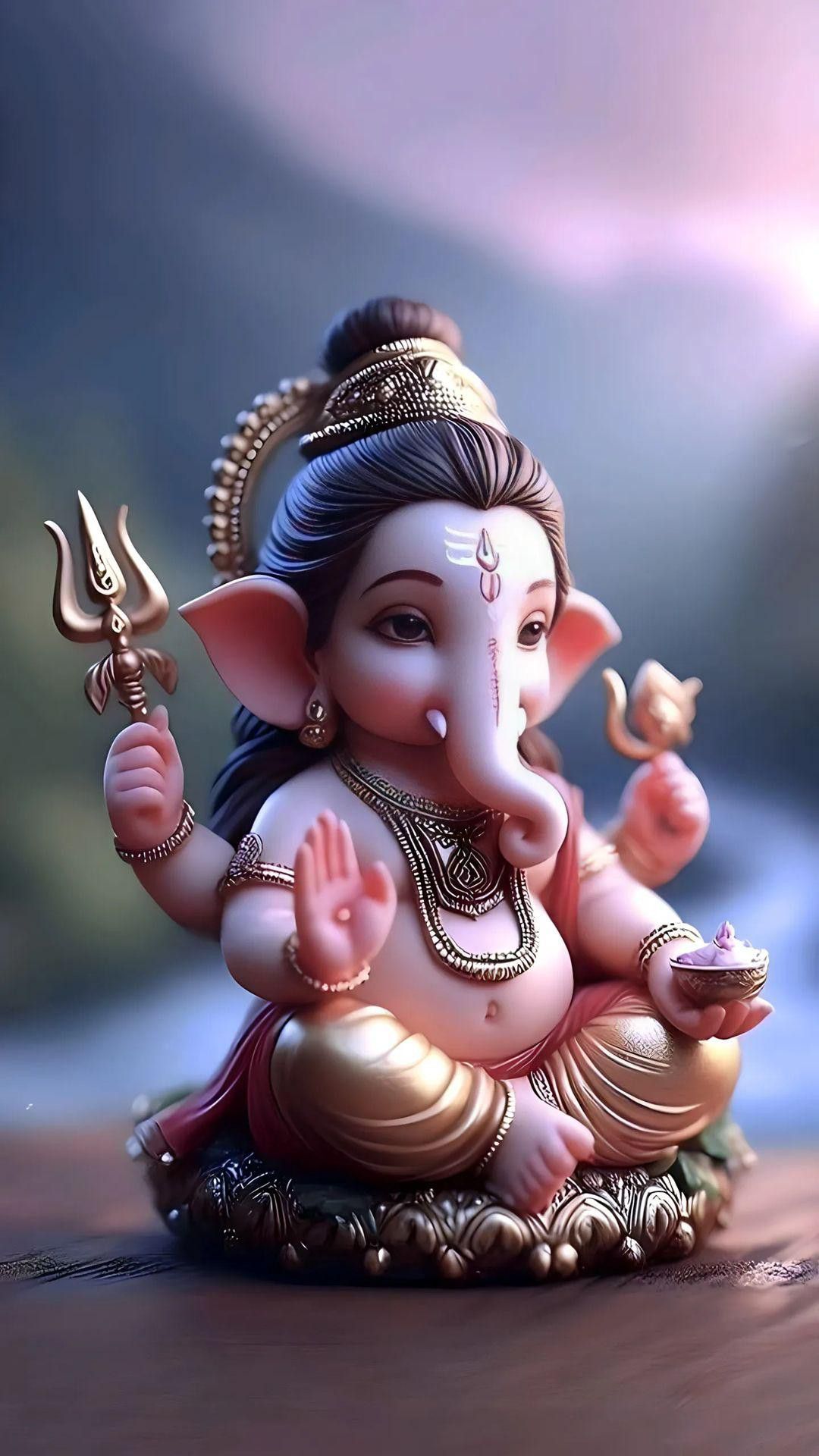 Adorable Ganesha with modak and trishul